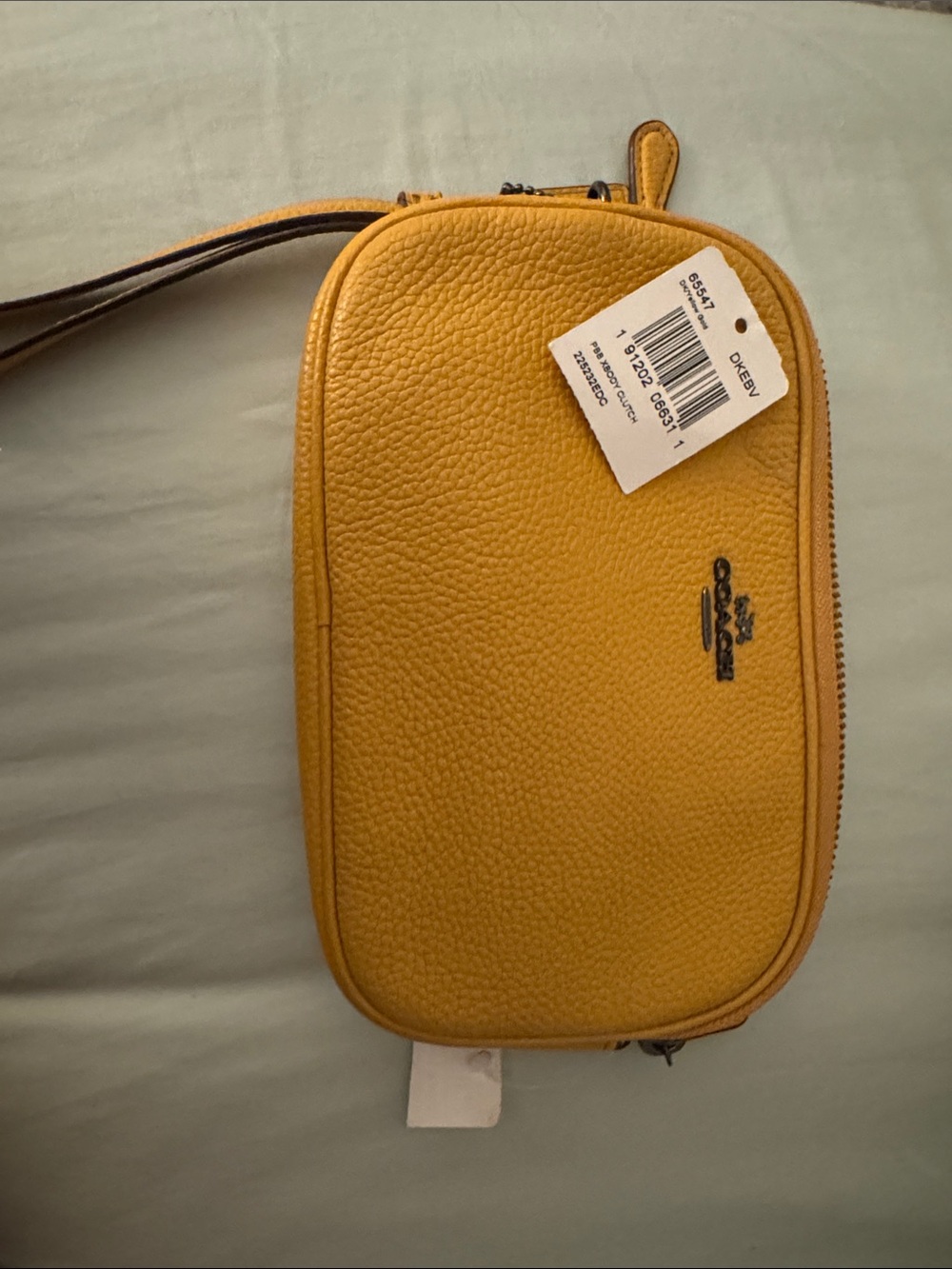 NWT Coach Sadie Yellow Pebbled Leather Crossbody Clutch